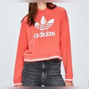 Adidas Treefoil Cropped Pullover Hoodie Women’s S Dk Peach Coral Active Icon